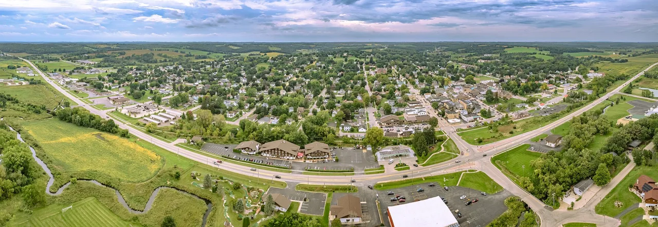 The village center of New Glarus, Wisconsin