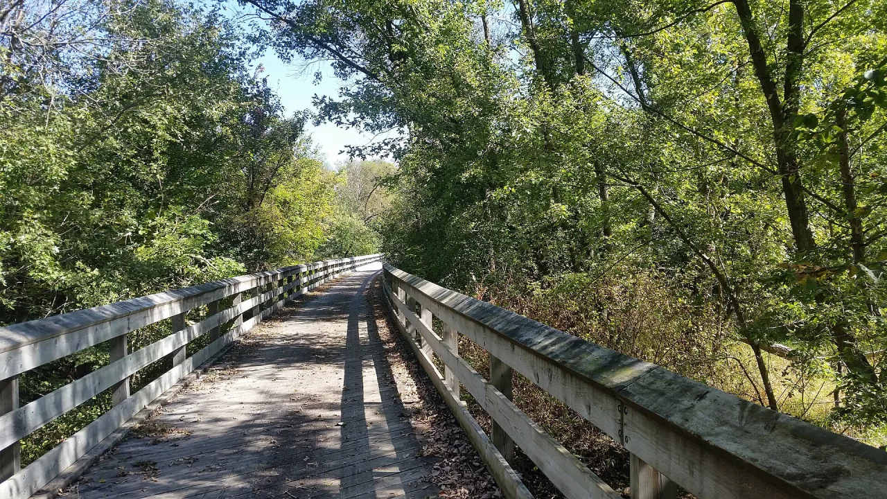 A wooded section of the Sugar River State Trail in Wisconsin