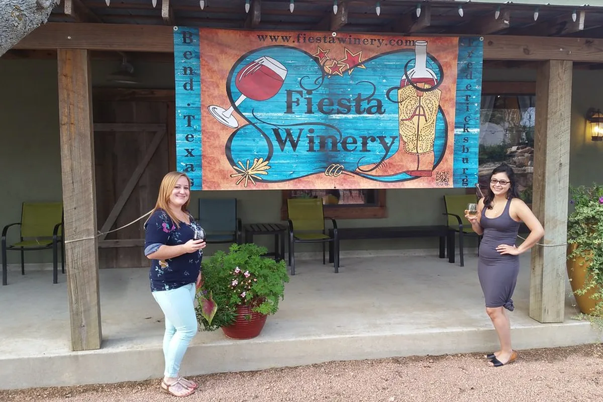 Visitors at a Texas Hill Country winery near Fredericksburg